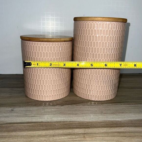 Pier 1 Canister Set With Lids Rose Pink Geometric PatternStorage Containers - Picture 3 of 8